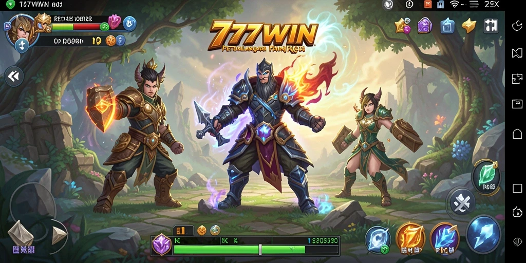Tangkapan layar gameplay di 777WIN menunjukkan pertempuran seru dan lingkungan yang kaya.