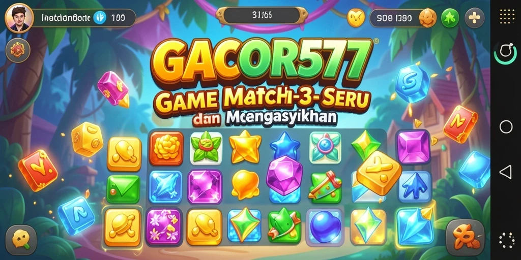 Tampilan gameplay GACOR577 yang menarik dan seru dalam aksi Match-3.