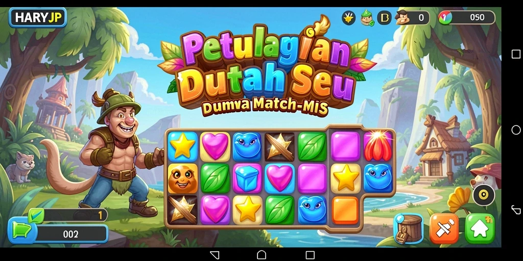 Screenshot gameplay HARAPJP yang menunjukkan aksi mencocokkan permata.