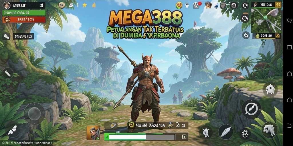 Tampilan menarik gameplay Open World MEGA388 saat menjelajahi lingkungan