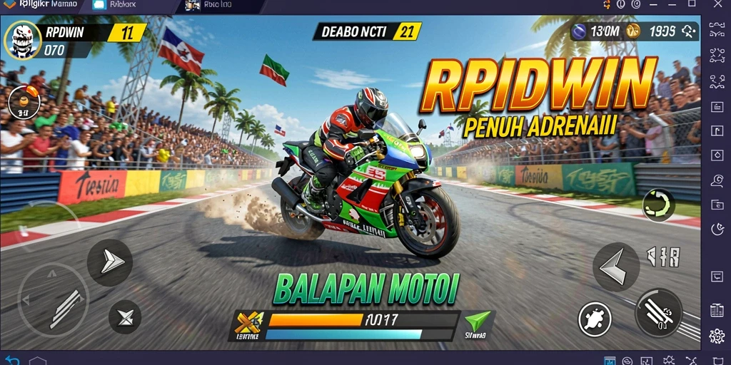 Gameplay seru di RPIDWIN dengan balapan motor yang menantang.