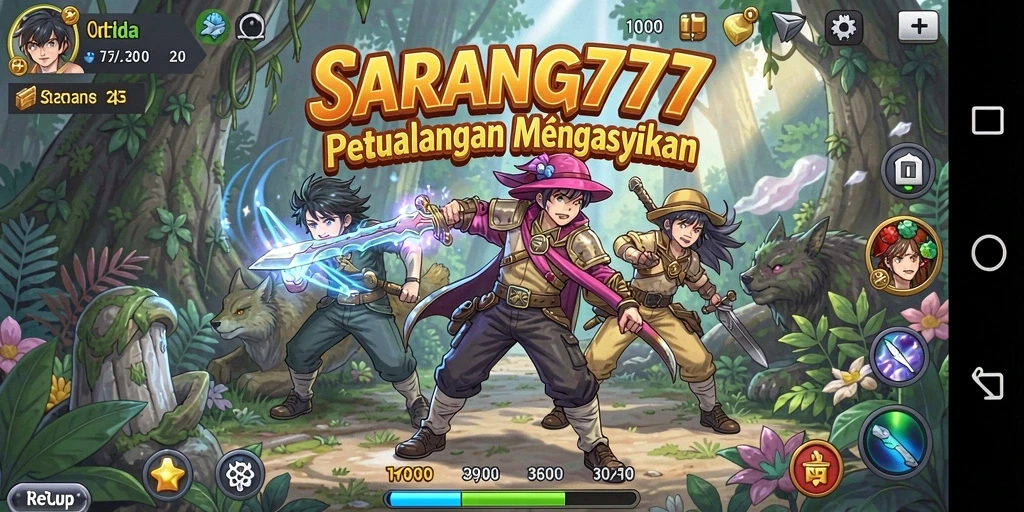 Tangkapan layar utama SARANG777 menunjukkan aksi seru di dunia Anime.